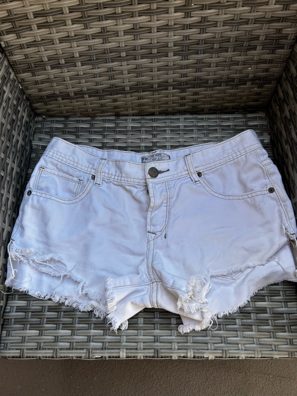Free People White Distressed Denim Cutoff Shorts